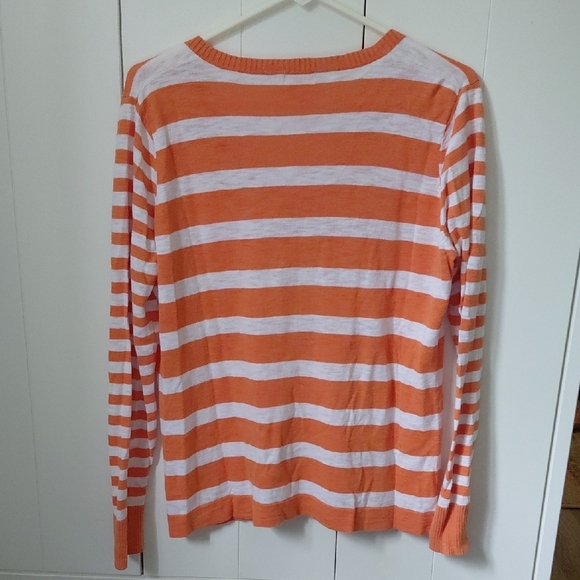 Joe Fresh V-Neck Orange and White Striped Sweater - Picture 3 of 3